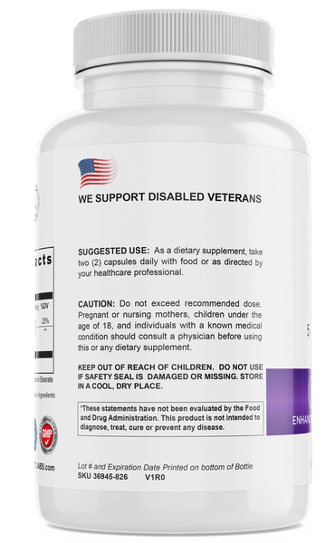 TRT LABORATORIES, INC 5-HTP supplement bottle with usage instructions and veteran support label.