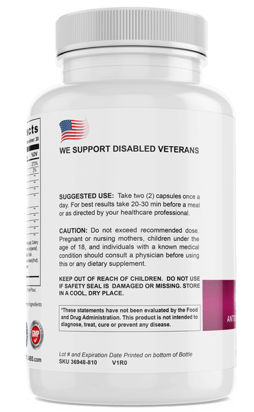 Bottle of Liver Protect supplement by TRT LABORATORIES, supporting disabled veterans with recommended usage instructions.