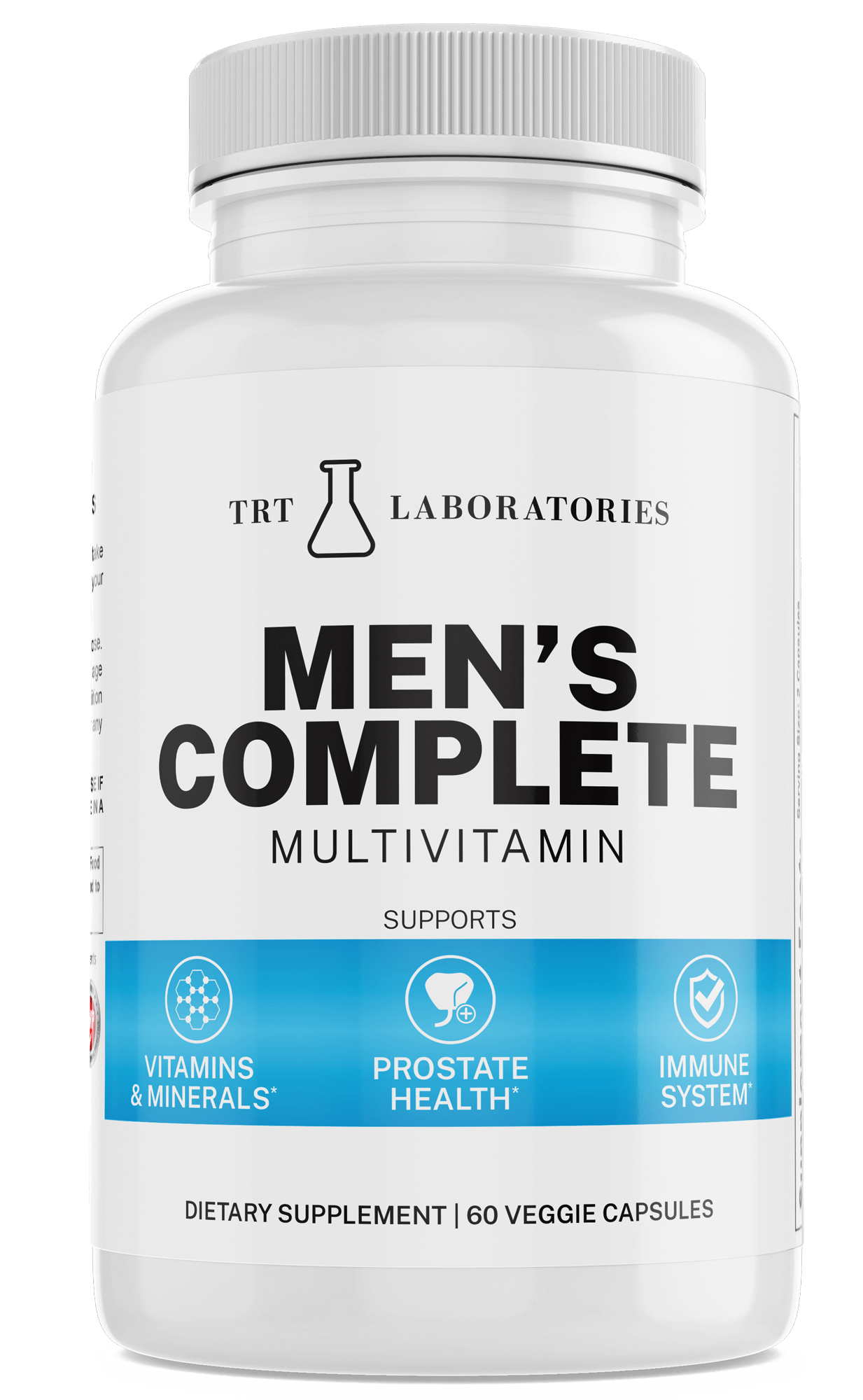 Men's Complete Multivitamin by TRT LABORATORIES, supports vitamins, prostate health, and immune system, 60 veggie capsules.