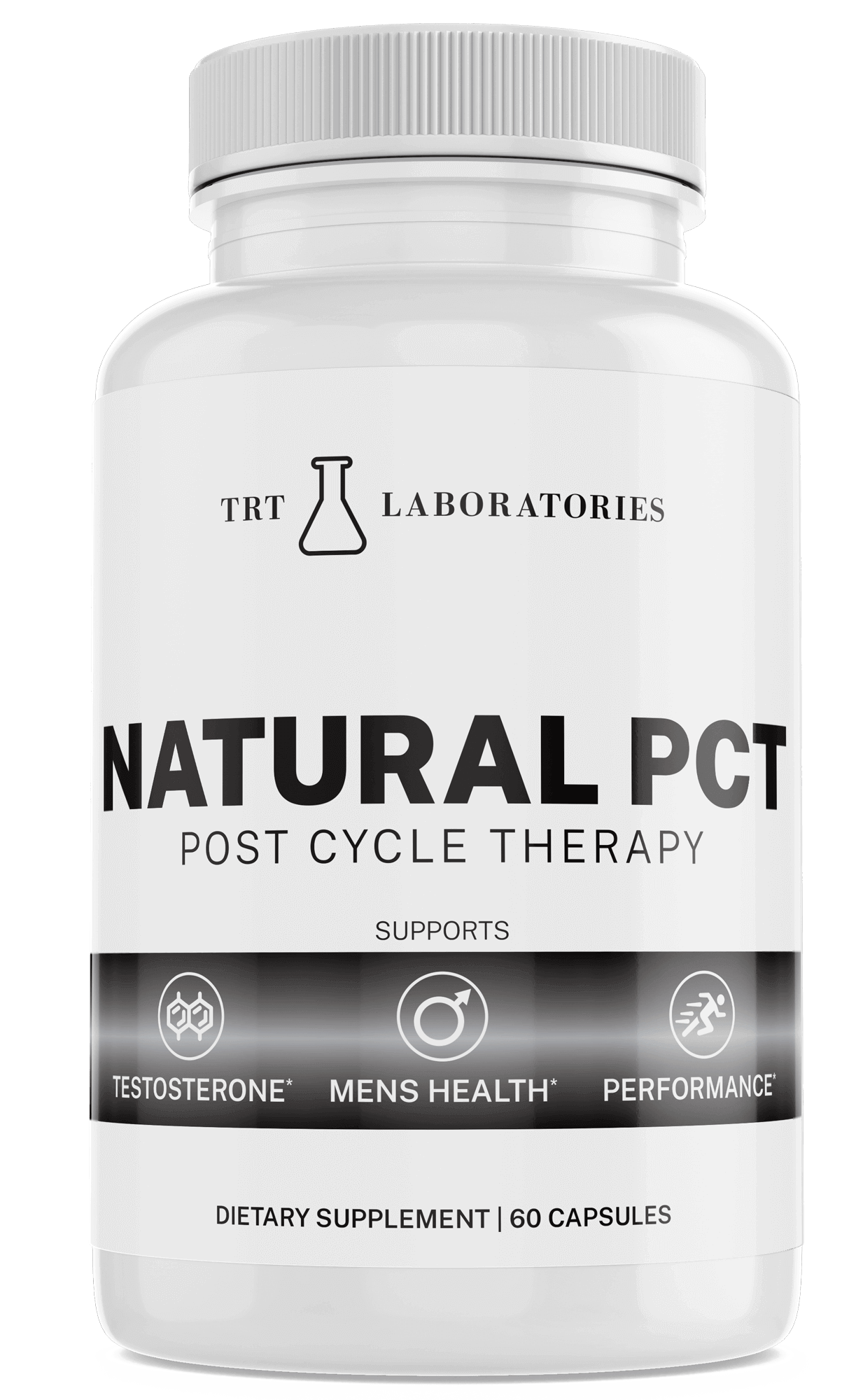 Natural PCT Post Cycle Therapy supplement by TRT Laboratories, supports testosterone, men's health, and performance.