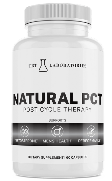 Natural PCT Post Cycle Therapy supplement by TRT Laboratories, supports testosterone, men's health, and performance.