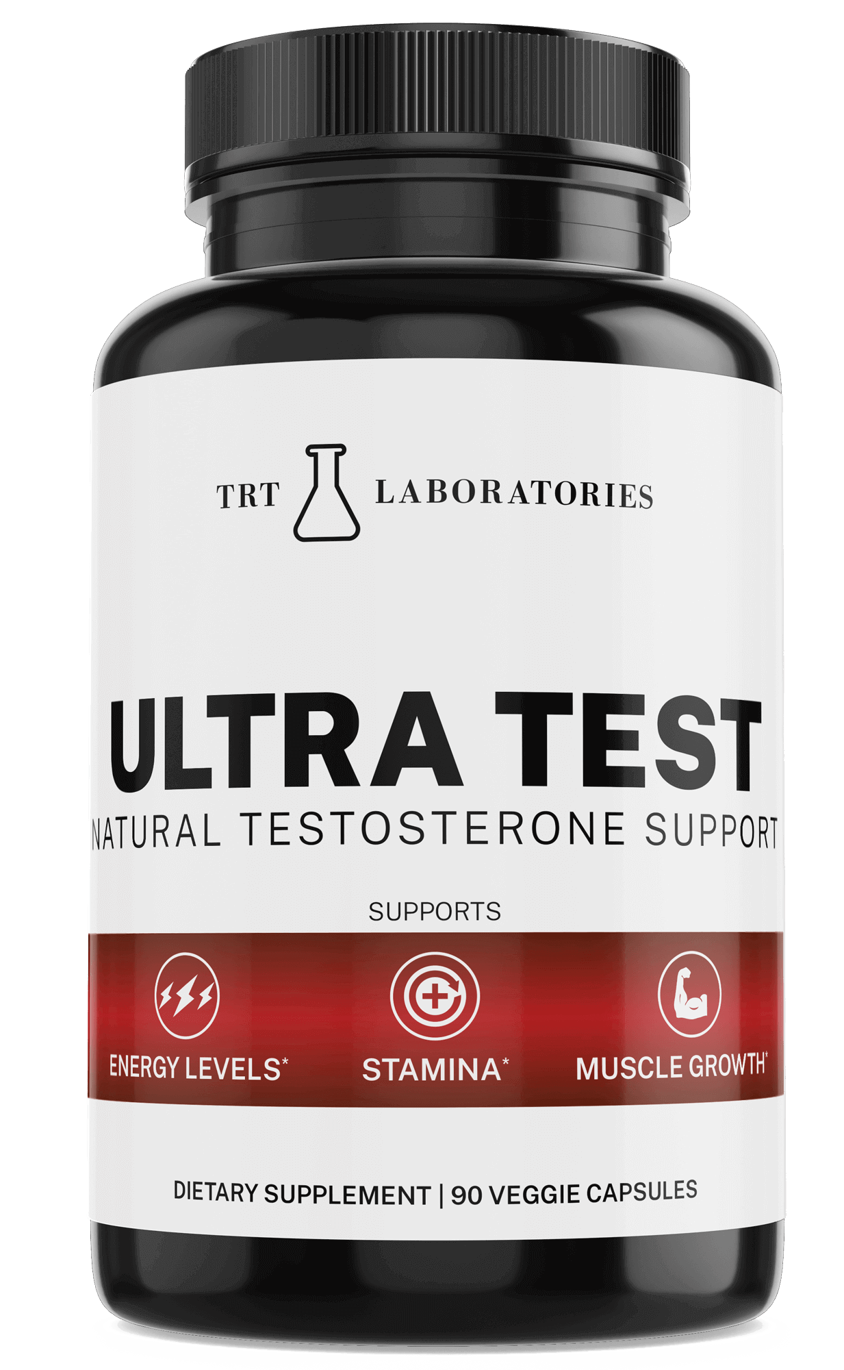 Ultra Test natural testosterone support supplement bottle for energy, stamina, and muscle growth.