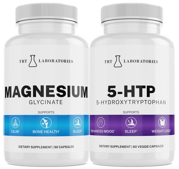 Sleep and Recovery Bundle with Magnesium Glycinate and 5-HTP supplements for improved sleep and recovery.